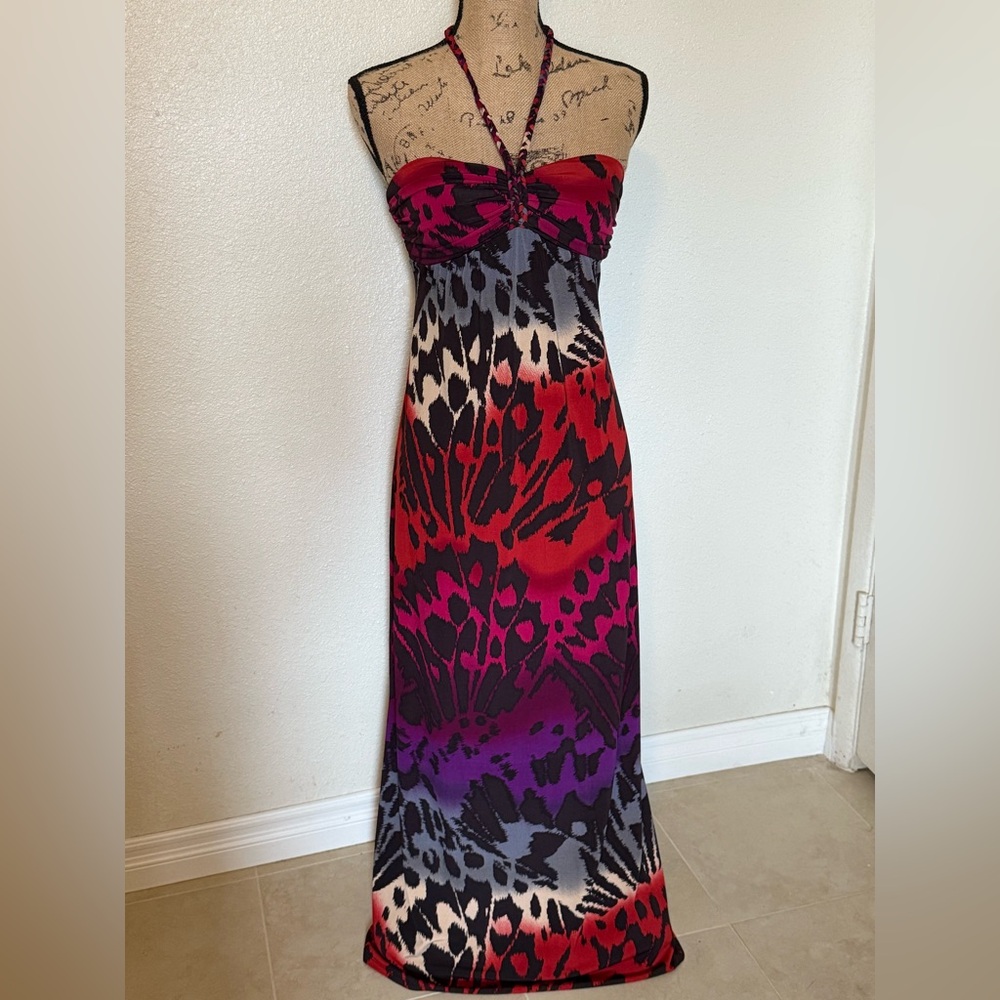 City Triangles Red and Purple Animal Print Halter Sundress